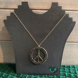 Black Rhinestone Peace Sign Necklace